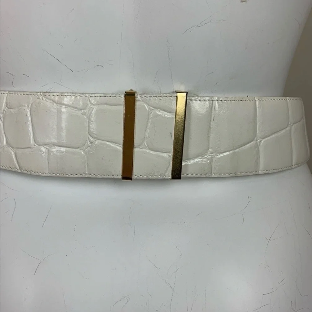 Roberto Dalpra Cream Croc Genuine Leather Bow Belt-Sz 32